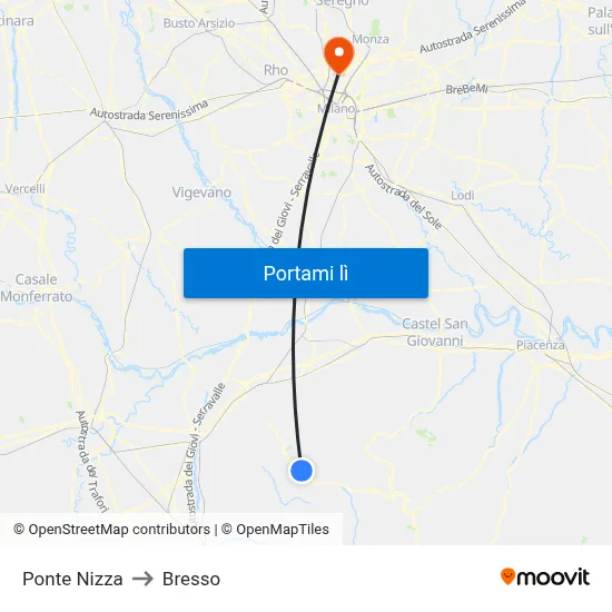 Ponte Nizza to Bresso map
