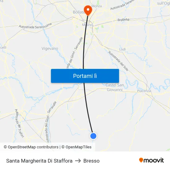 Santa Margherita Di Staffora to Bresso map