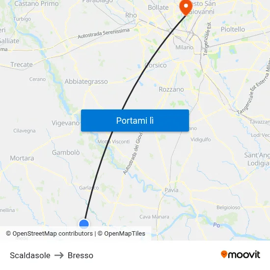 Scaldasole to Bresso map