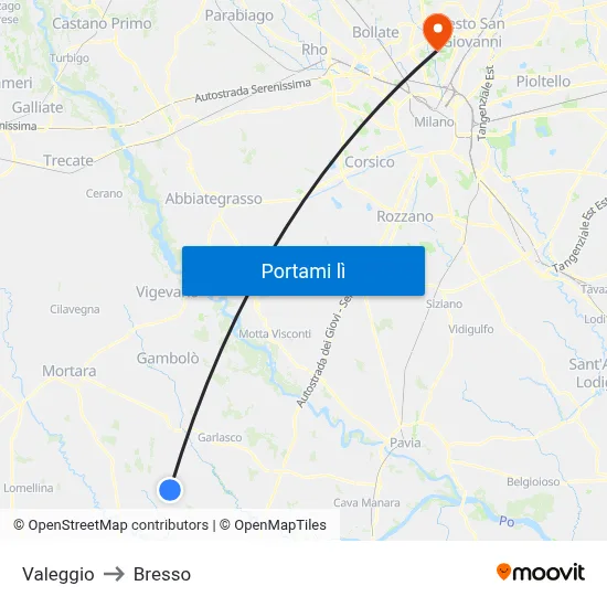 Valeggio to Bresso map