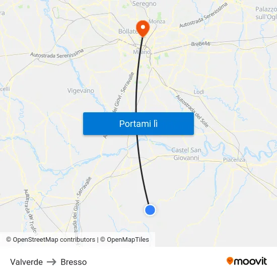 Valverde to Bresso map