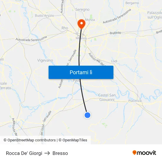 Rocca De' Giorgi to Bresso map