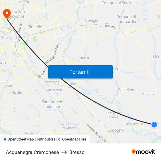 Acquanegra Cremonese to Bresso map