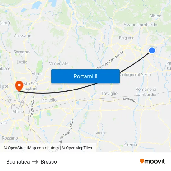 Bagnatica to Bresso map