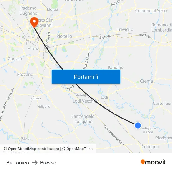 Bertonico to Bresso map