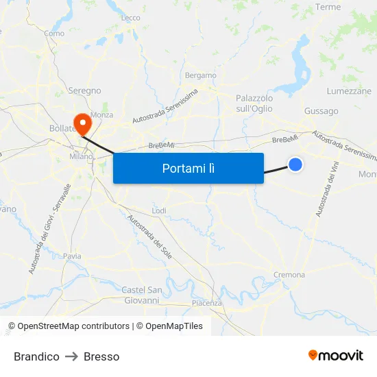 Brandico to Bresso map