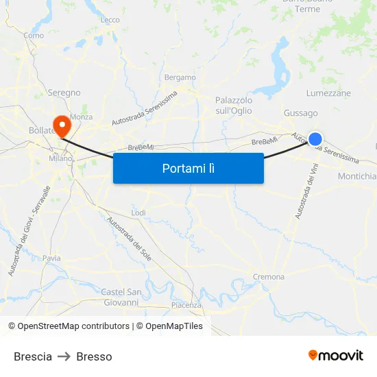 Brescia to Bresso map