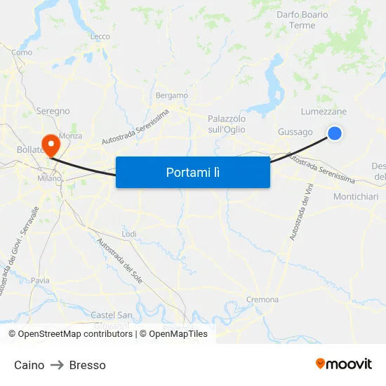 Caino to Bresso map