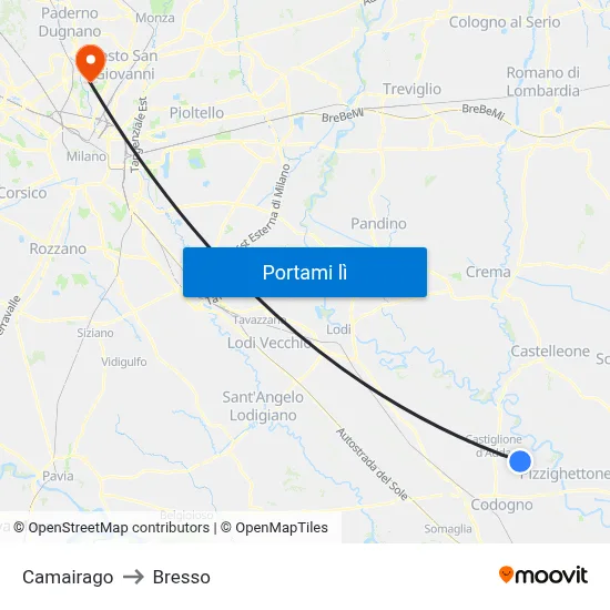 Camairago to Bresso map