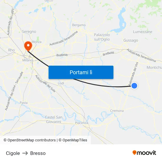 Cigole to Bresso map