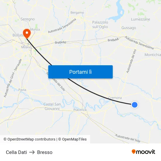 Cella Dati to Bresso map
