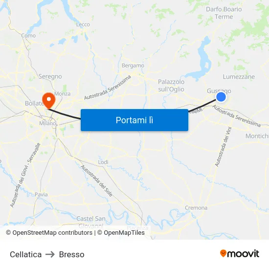 Cellatica to Bresso map