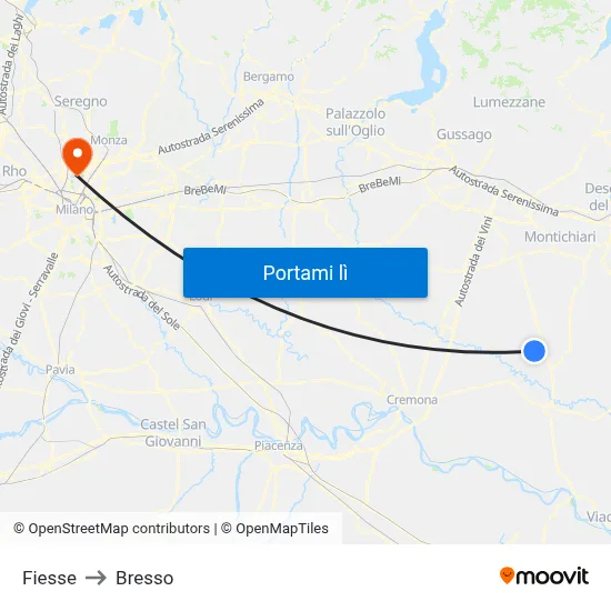 Fiesse to Bresso map