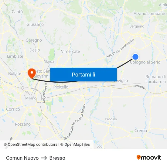 Comun Nuovo to Bresso map