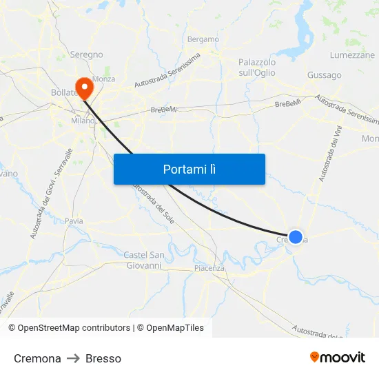 Cremona to Bresso map