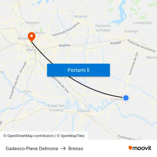 Gadesco-Pieve Delmona to Bresso map