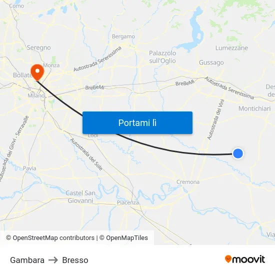 Gambara to Bresso map