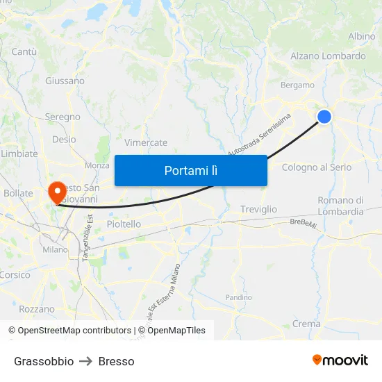 Grassobbio to Bresso map