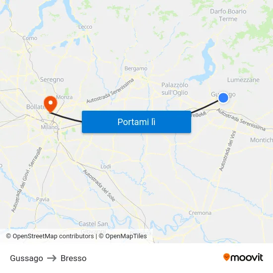 Gussago to Bresso map