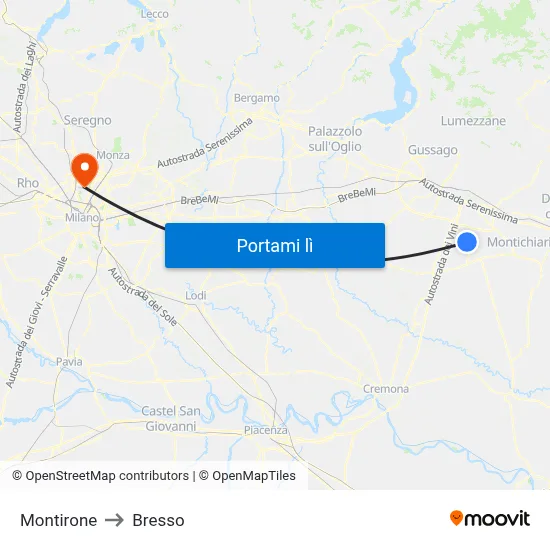 Montirone to Bresso map
