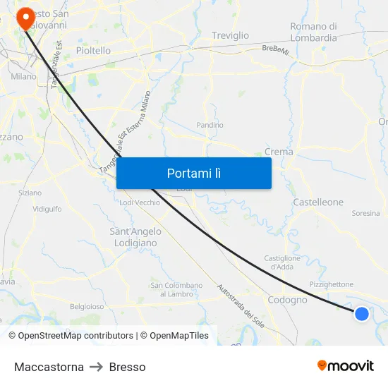 Maccastorna to Bresso map