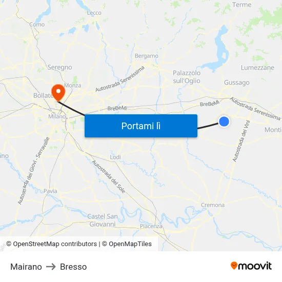 Mairano to Bresso map