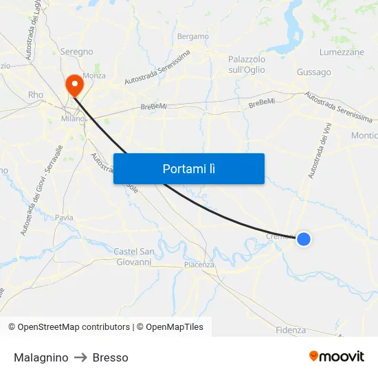 Malagnino to Bresso map