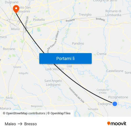 Maleo to Bresso map