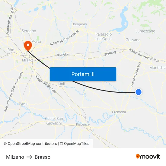 Milzano to Bresso map