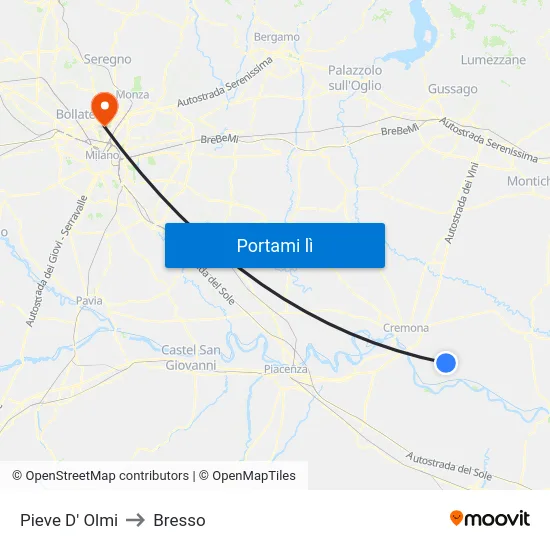 Pieve D' Olmi to Bresso map