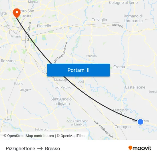 Pizzighettone to Bresso map