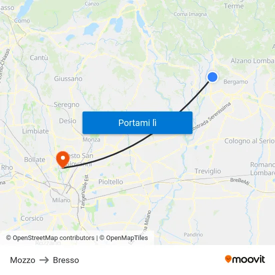 Mozzo to Bresso map