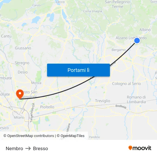 Nembro to Bresso map