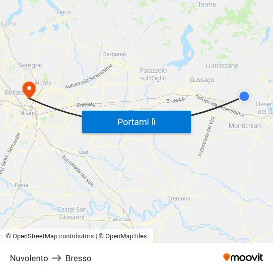 Nuvolento to Bresso map