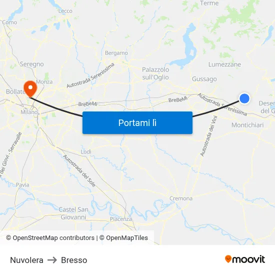 Nuvolera to Bresso map