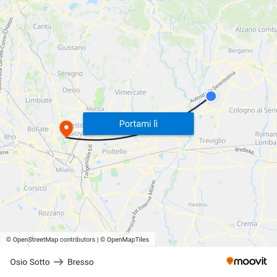 Osio Sotto to Bresso map