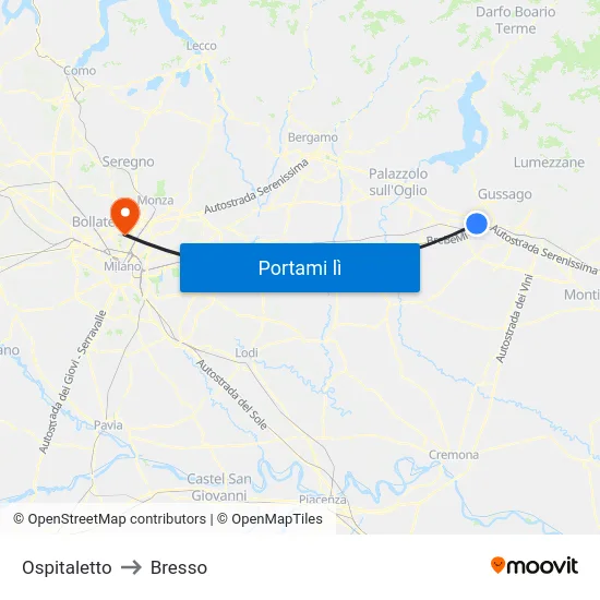 Ospitaletto to Bresso map