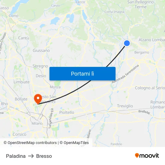 Paladina to Bresso map