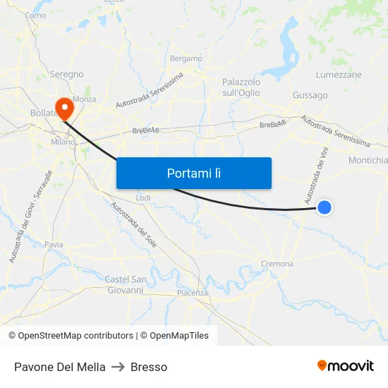 Pavone Del Mella to Bresso map