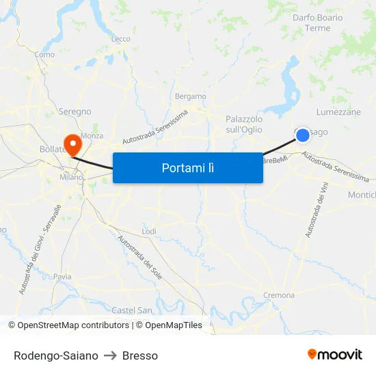 Rodengo-Saiano to Bresso map