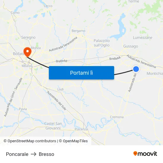Poncarale to Bresso map