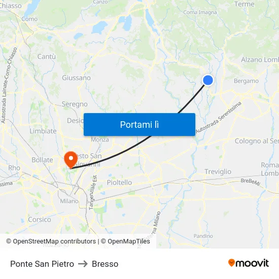 Ponte San Pietro to Bresso map