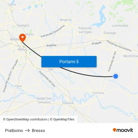 Pralboino to Bresso map