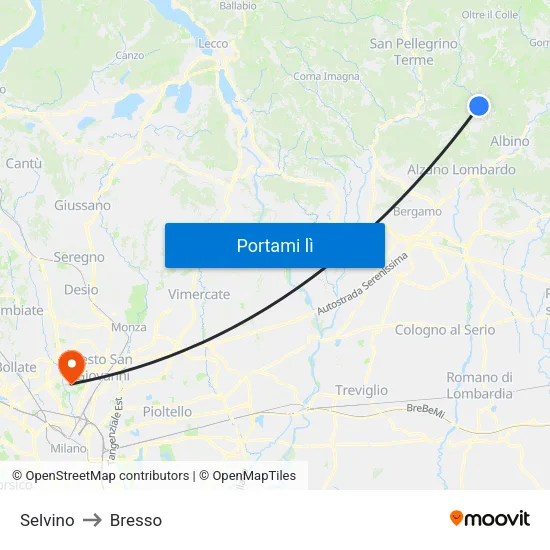Selvino to Bresso map