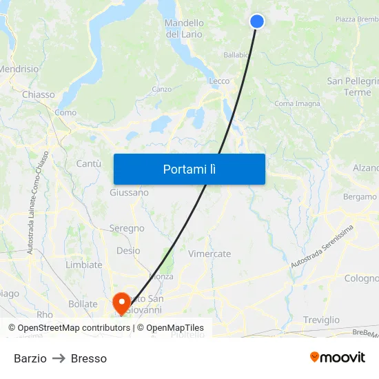 Barzio to Bresso map