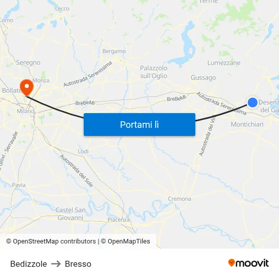 Bedizzole to Bresso map