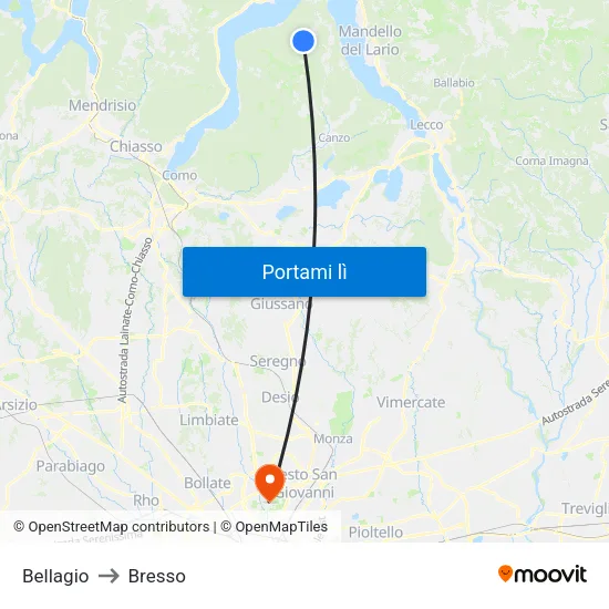 Bellagio to Bresso map