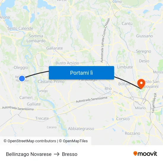 Bellinzago Novarese to Bresso map