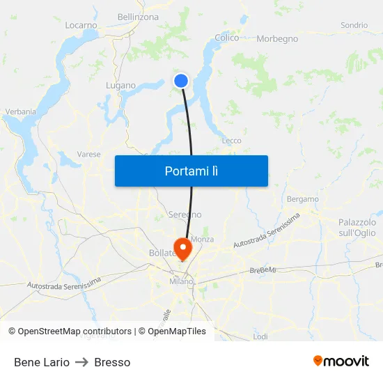 Bene Lario to Bresso map
