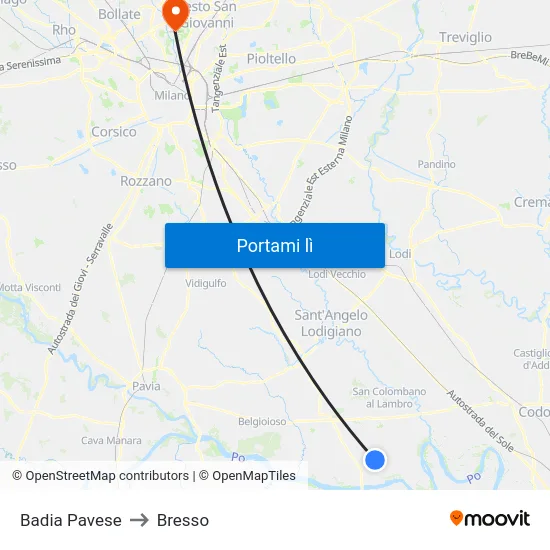 Badia Pavese to Bresso map